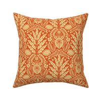 Hawaiian Damask | Regular Scale | Retro Red Orange Tropical Pineapple