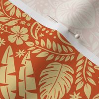 Hawaiian Damask | Regular Scale | Retro Red Orange Tropical Pineapple