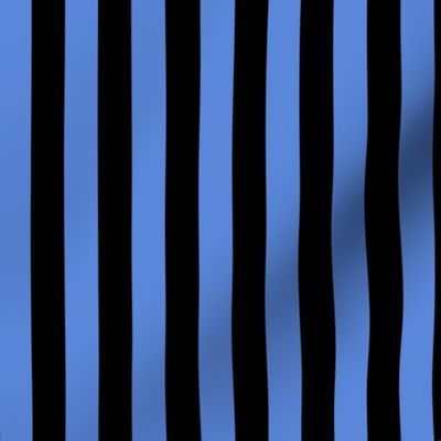 Cornflower Blue Awning Stripe Pattern Vertical in Black