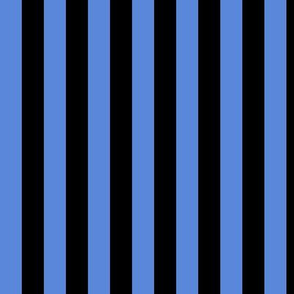 Cornflower Blue Awning Stripe Pattern Vertical in Black