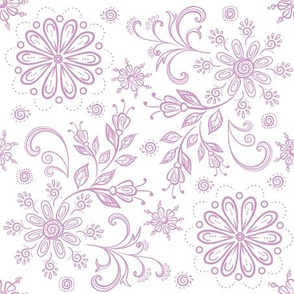 Bandana Floral Damask Lavender on White