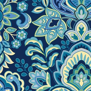 Jacobean Paisley Navy Large scale