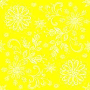 Bandana Floral Damask White on Yellow