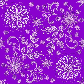 Bandana Floral Damask White on Purple