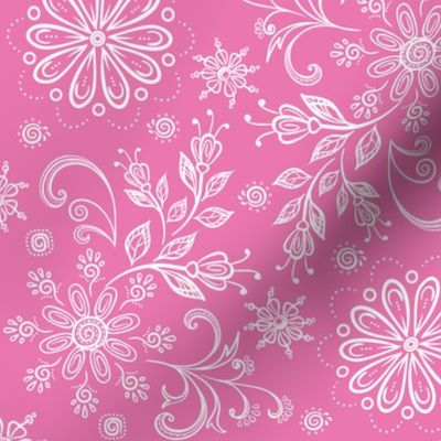 Bandana Floral Damask White on Pink-