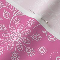 Bandana Floral Damask White on Pink-