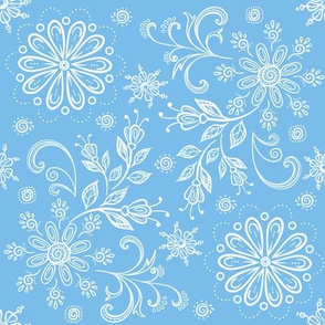 Bandana Floral Damask White on Blue