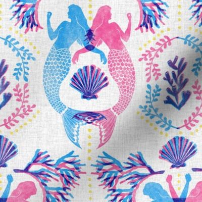 Mermaid Damask Pink Blue