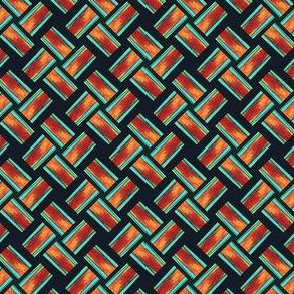  Basket Weave in Brown and Turquoise on black