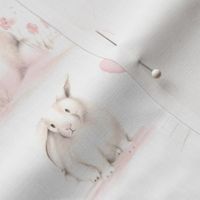 Baby Bunnies in Blush Pink on White with Hearts and Flowers - Compact