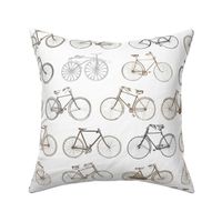 Large Vintage Bicycles in grays and browns on white background