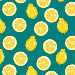 whole lemons and slices - teal blue