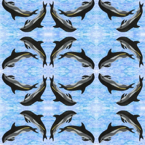 Dolphins5 hand-drawn watercolor pencil paper collage