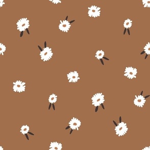 ditsy daisy fabric - simple floral fabric, prairie fabric - pecan sfx1336