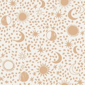 sun moon stars fabric - hippy boho neutral fabric -natural