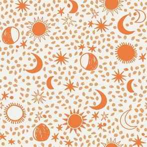 sun moon stars fabric - hippy boho neutral fabric - brights