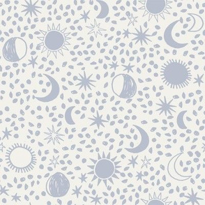 sun moon stars fabric - hippy boho neutral fabric - dusty blue