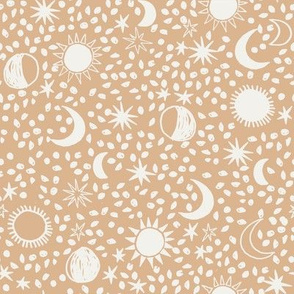 sun moon stars fabric - hippy boho neutral fabric - natural