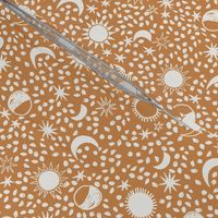 sun moon stars fabric - hippy boho neutral fabric - golden