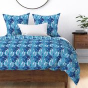 Abstract Monstera Deliciosa Floral in Tonal Blue