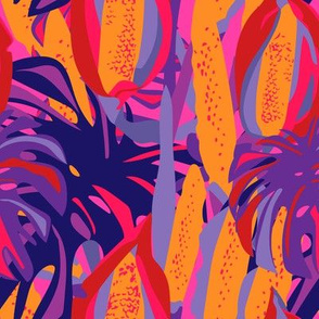 Abstract Monstera Deliciosa Floral in Hot Pink + Violet