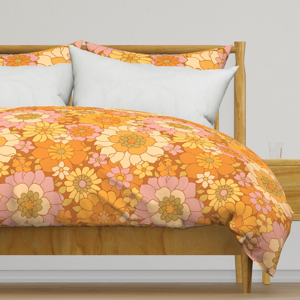 Avery Retro Floral On Caramel- large scale