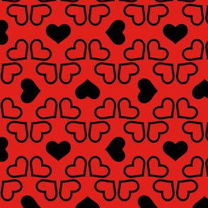 Retro Hearts Pattern in Black with a Red Background