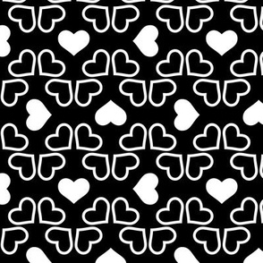 Retro Hearts Pattern in White with a Black Background