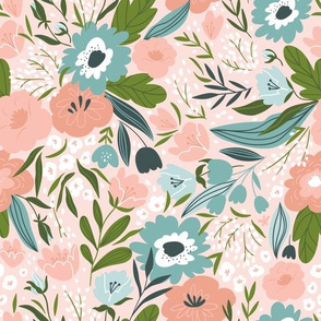 Spring flowers on pink color (large scale)