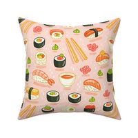 Sushi and rolls, yummy cartoon print, large scale