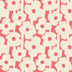 Poppies Flowers Bold Abstract Geometric  Cream on Red Large