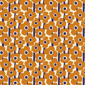 Poppies Flowers Bold Abstract Geometric  Mustard Navy on Cream Large