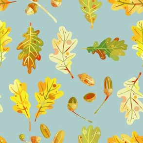 Oak Leaves and Acorns Teal Small