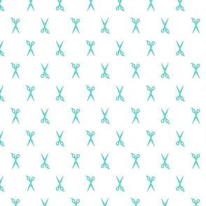 Hair Scissors Salon Scissors Pattern in Teal Blue with a White Background (Regular Scale)