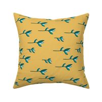 Birds of paradise flower rain forest jungle plants aqua blue ochre yellow boys rotated