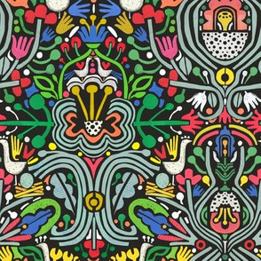 Colorful Bird Damask 