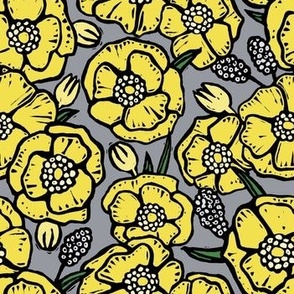 Vintage 70s Flowers Ultimate Gray and Illuminating Yellow 2021