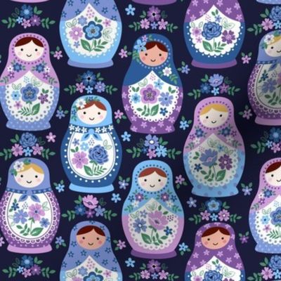 Blue nesting dolls on navy small scale