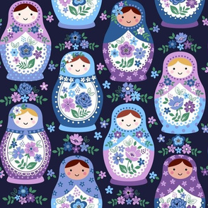 Blue nesting dolls on navy