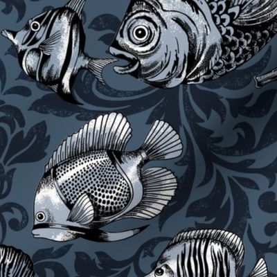 Deep Sea Damask blue