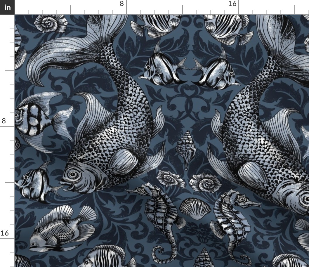 Deep Sea Damask blue