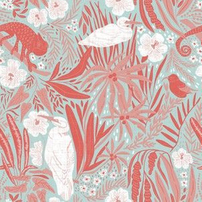 small scale - hawaiian dreams - soft blue and coral