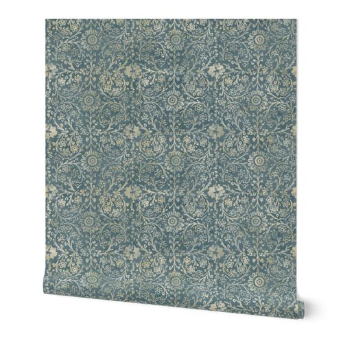 Indian Woodblock in Gold and Teal (xl - Spoonflower