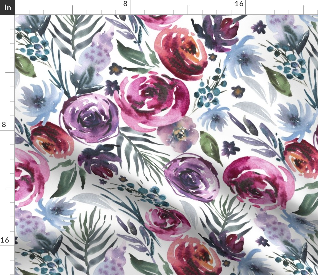 Bordeaux & Plum Watercolor Floral - Large