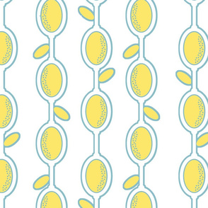 Lemon Chain - Lemons, Lt. Blue Outlines on White 