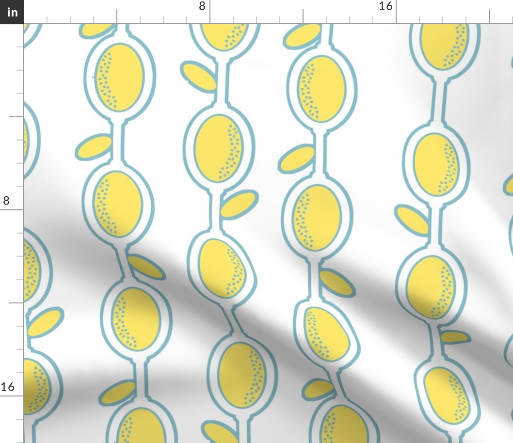 Lemon Chain - Lemons, Lt. Blue Outlines on White 