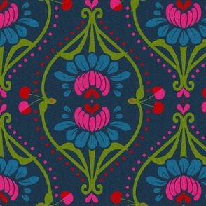 Cherry damask, floral 