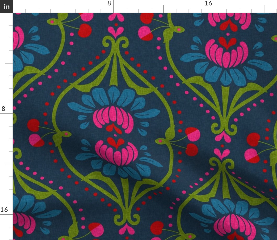 Cherry damask, floral 