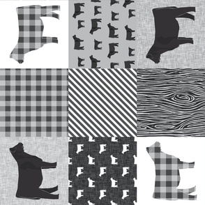cow quilt fabric - black cattle fabric, cow fabric -  black and grey