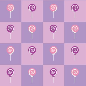 Pastel Checkerboard Pattern Lilac Pink Cotton Candy Lollipops